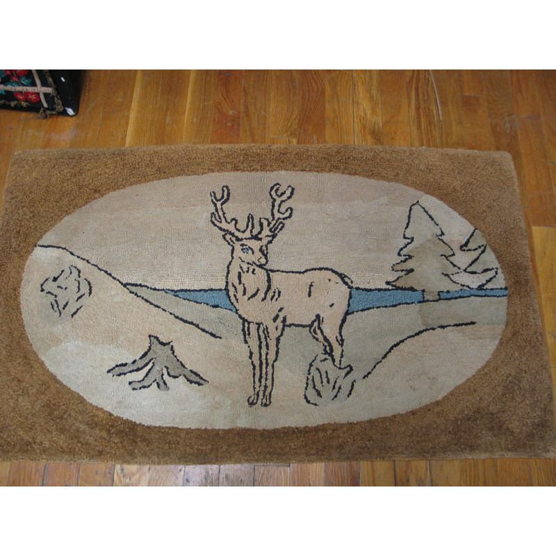 1930s Ivory Beige Cream White American Hooked Antique Wool Floral Medallion Rug
