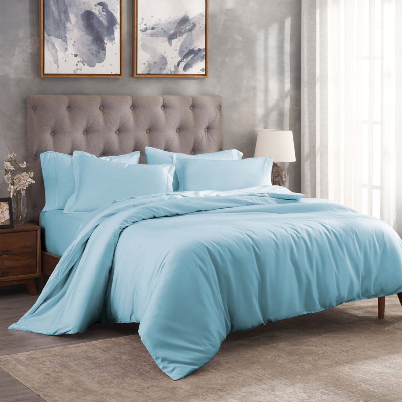 Mitchell Egyptian Cotton Blend 300 Thread Count Solid Duvet Cover Set With Pillow Shams, Light Blue