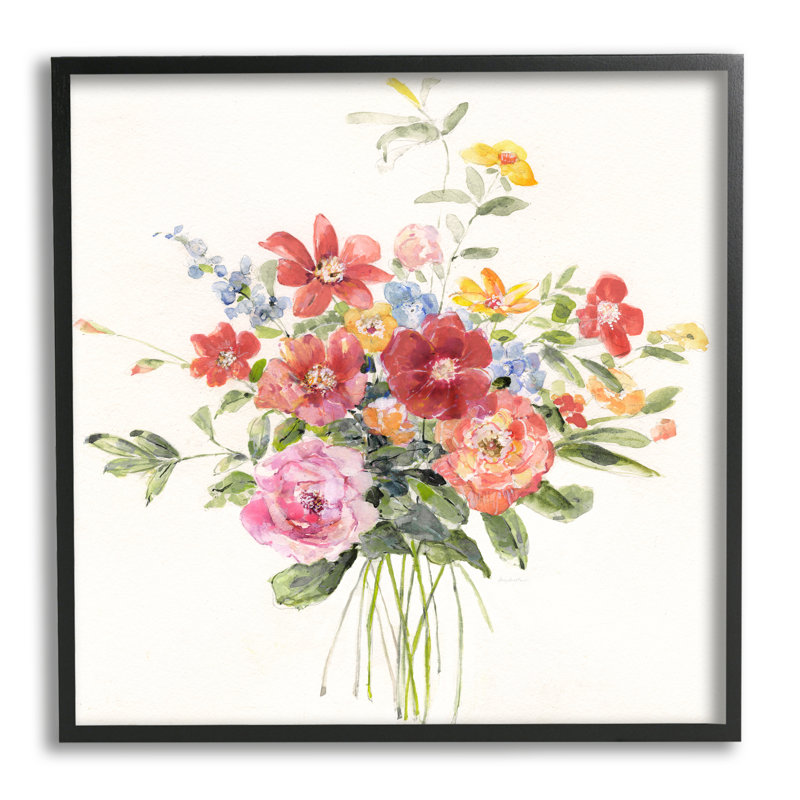 Bb-121-Fleurs mixtes encadrées sur bois par Sally Swatland, H 12 po x l 12 po x P 1,5 po, Giclée encadrée noir minuit