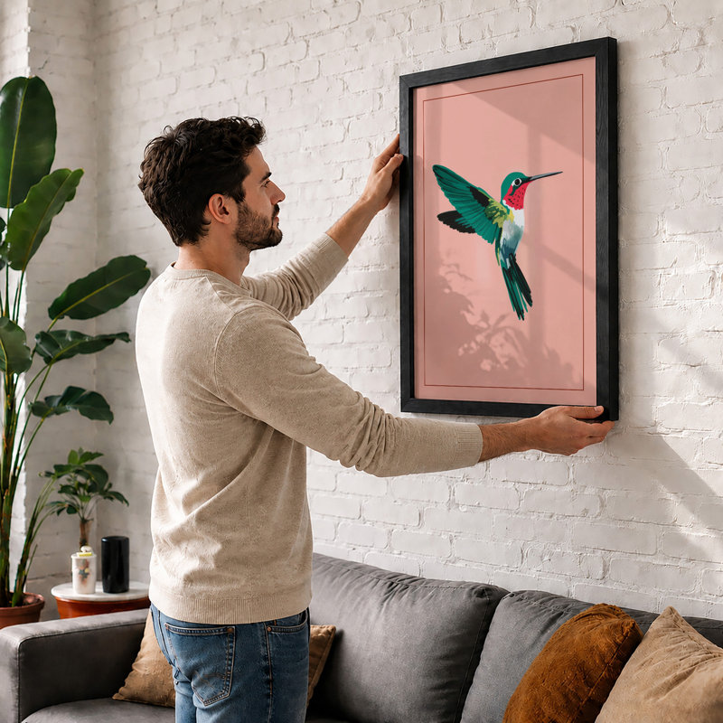 Emerald Hummingbird Modern - Framed Print, Black, A4 - 29.7 x 21.0 cm
