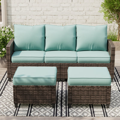 3-Person Patio Sofa With 2 Ottomans by Latitude Run