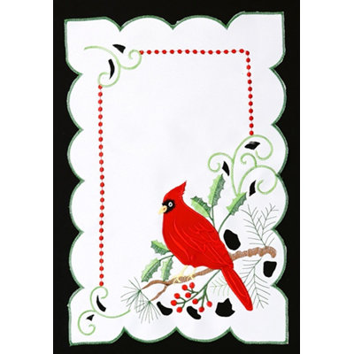 Napperon brodé (12 x 18 po) - Blanc/Cardinal