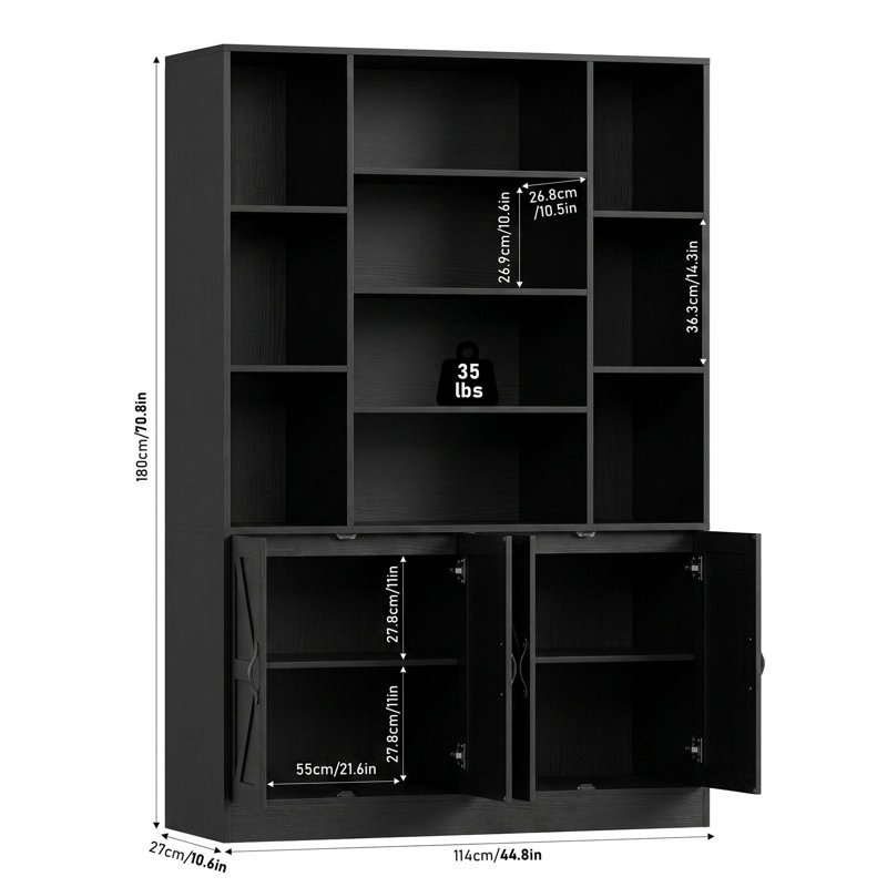 Bibliothèque standard à 74 niveaux de rangement à 6 niveaux, Marron foncé