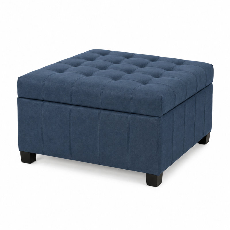 Quilted Cushion Multi-Function Storage Stool, Navy Blue