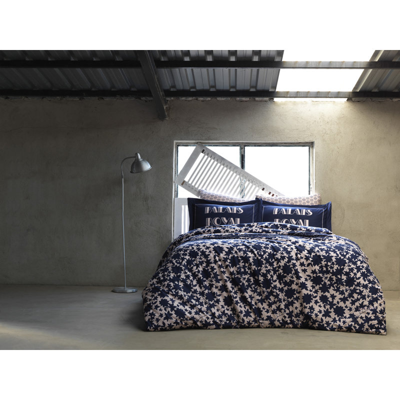 Ensemble de housse de couette 100% coton crème / bleu foncé 6 pièces Beachmont