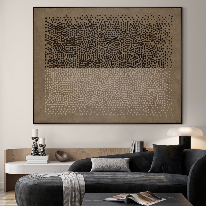 Extra Large Wall Art Fabric Print - Two-Tone Dot Field Modern Neutral Contrast in Taupe and Black Artwork Decor for Living Room or Bedroom - "Frame Assembly Required (Unfinished Frame)"