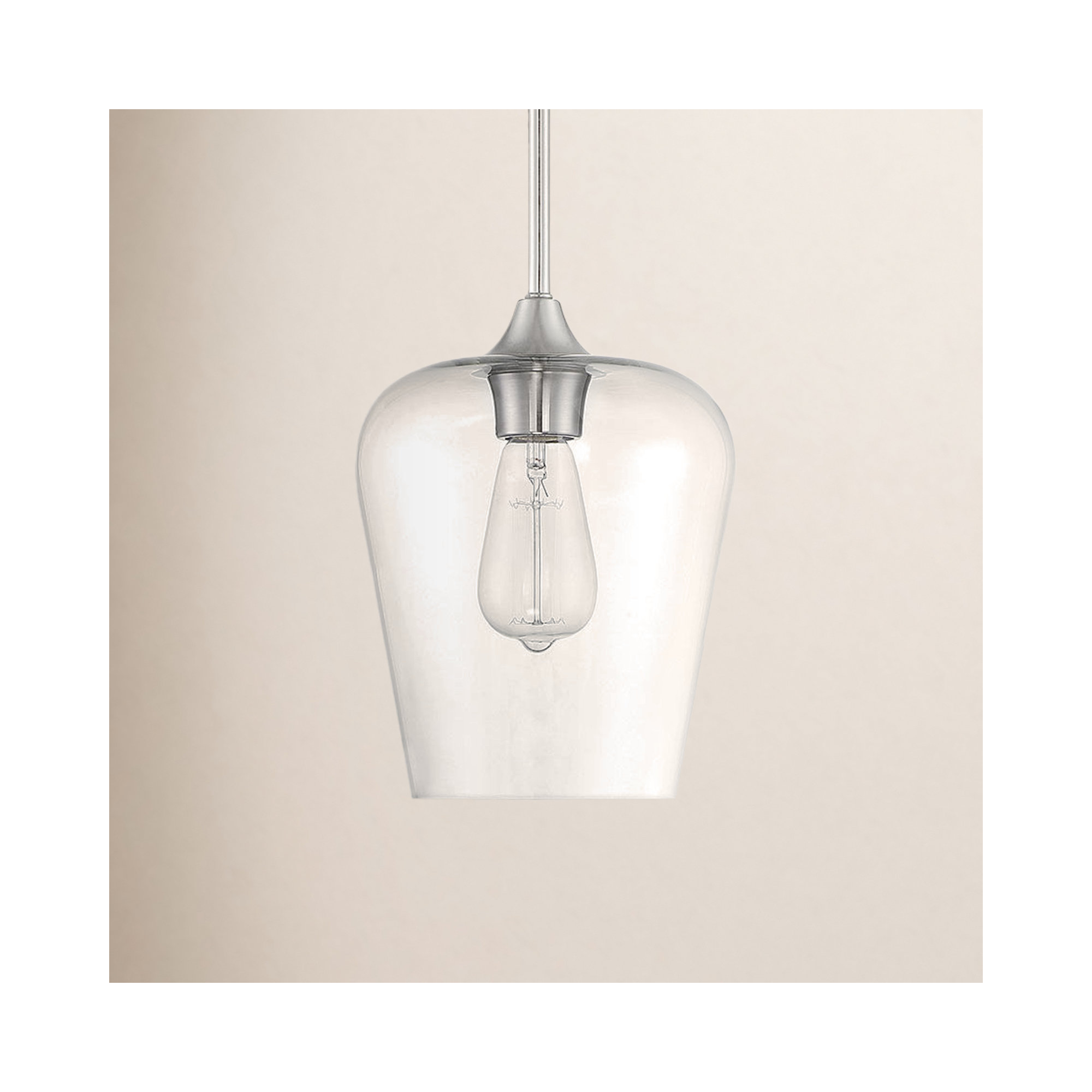 Breena Single Light Glass Steel Dimmable Pendant, Satin Nickel, Clear