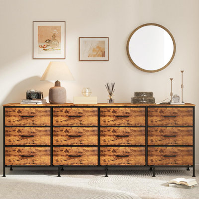 70.8" 12 Drawer Fabric Dresser TV Stand for Up to 80" TV with Wood Top