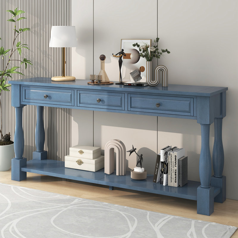 Console Console de 63 po de long avec tiroirs et tablette pour le vestibule, Marine
