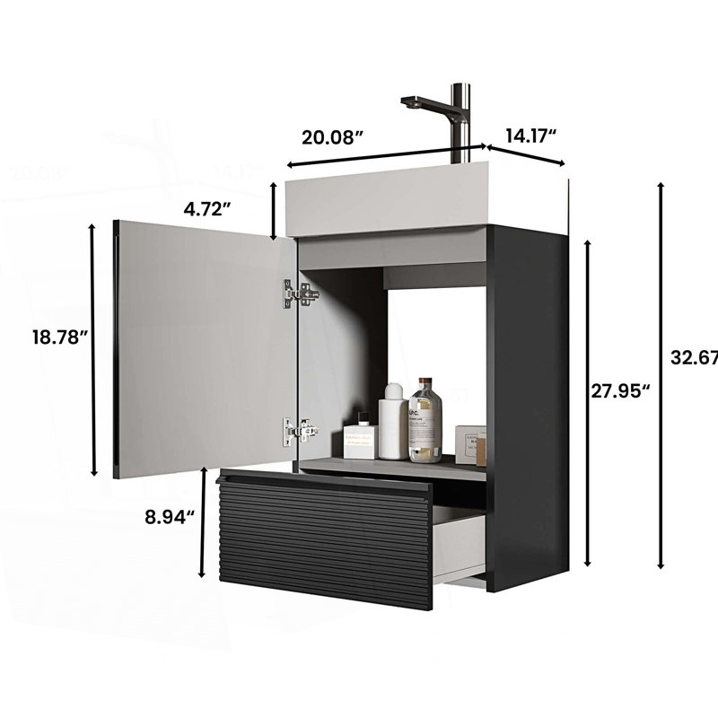 Meuble-lavabo autoportant avec lavabo en céramique, Noir