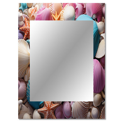 Beach Photo Seashell Beauty VI - Coastal Mirror, Purple Unique Wall Mirror, Printed Metal Art
