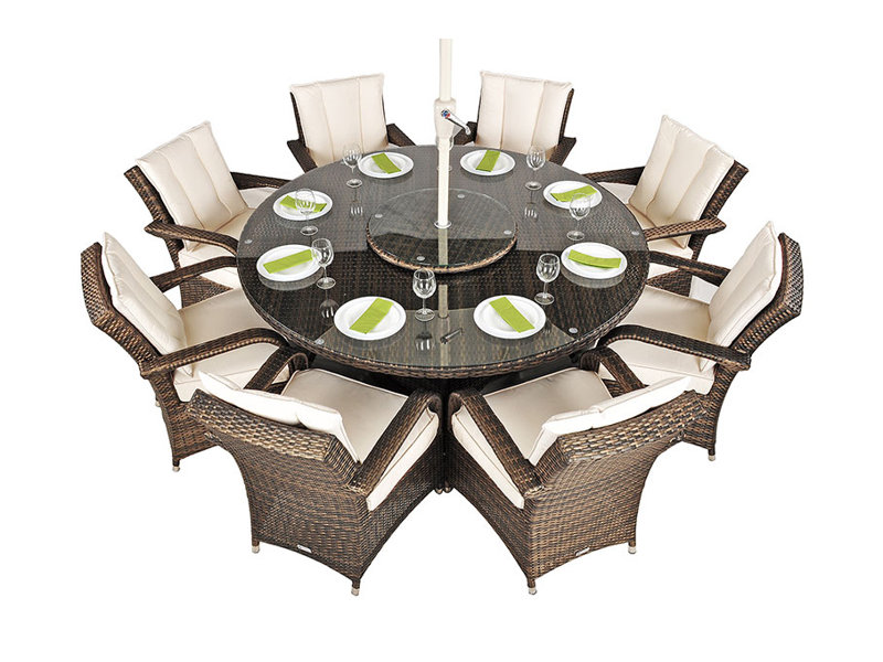 Harpenden 8 - Person Wicker Patio Dining Set with Round Table , Cushions Included