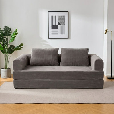 78.7" Upholstered Corduroy Convertible Sleeper Sofa Bed with Toss Pillows