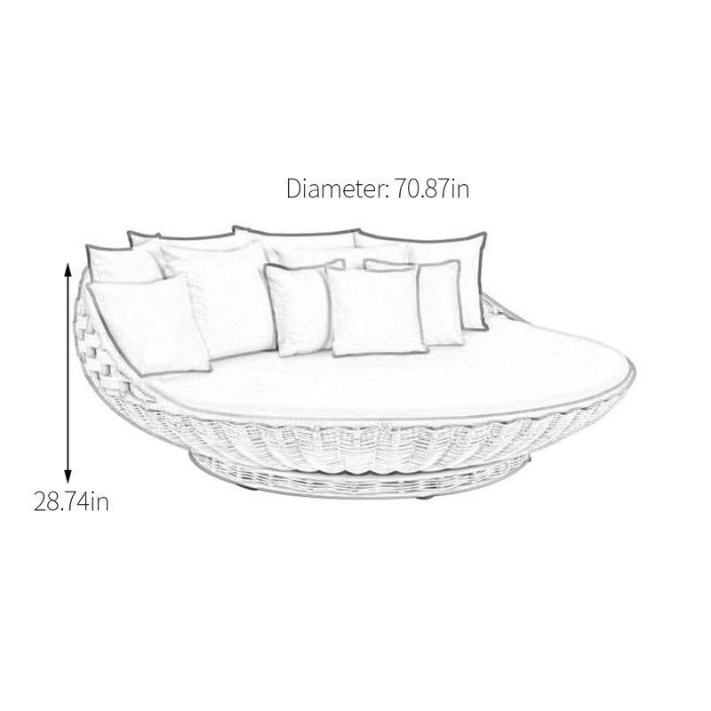 70.87'' Wide Circle Wicker Patio Daybed with Cushions, Gray, White