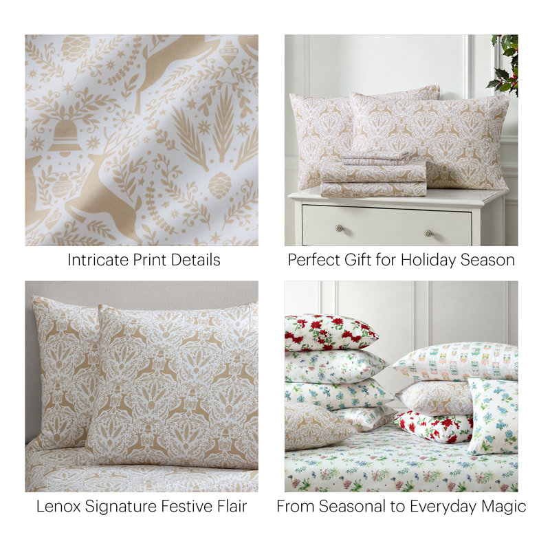 Lenox Printed 6-Piece Sheet Set, Folk Reindeer, Twin, Twin, Folk Reindeer