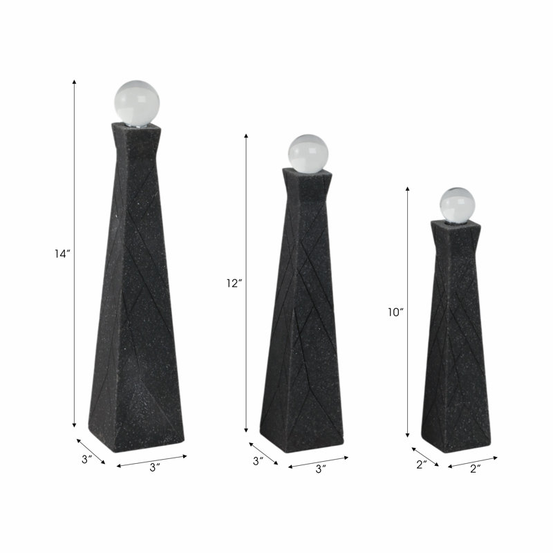 Sagebrook Home 3-Pieces Liege Black Quartz Resin Bottles