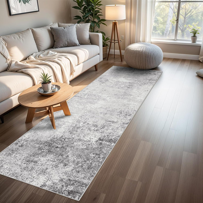 Washable Hallway Rug - Rugs Modern Stain Resistant Indoor Mat Rug for Laundry, Bedroom Non Slip Rubber Backing Thin Super Soft Room Decor Floor Carpet Grey