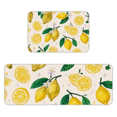 Ensemble de 2 tapis de cuisine brillants à motif de citron et d'étoiles