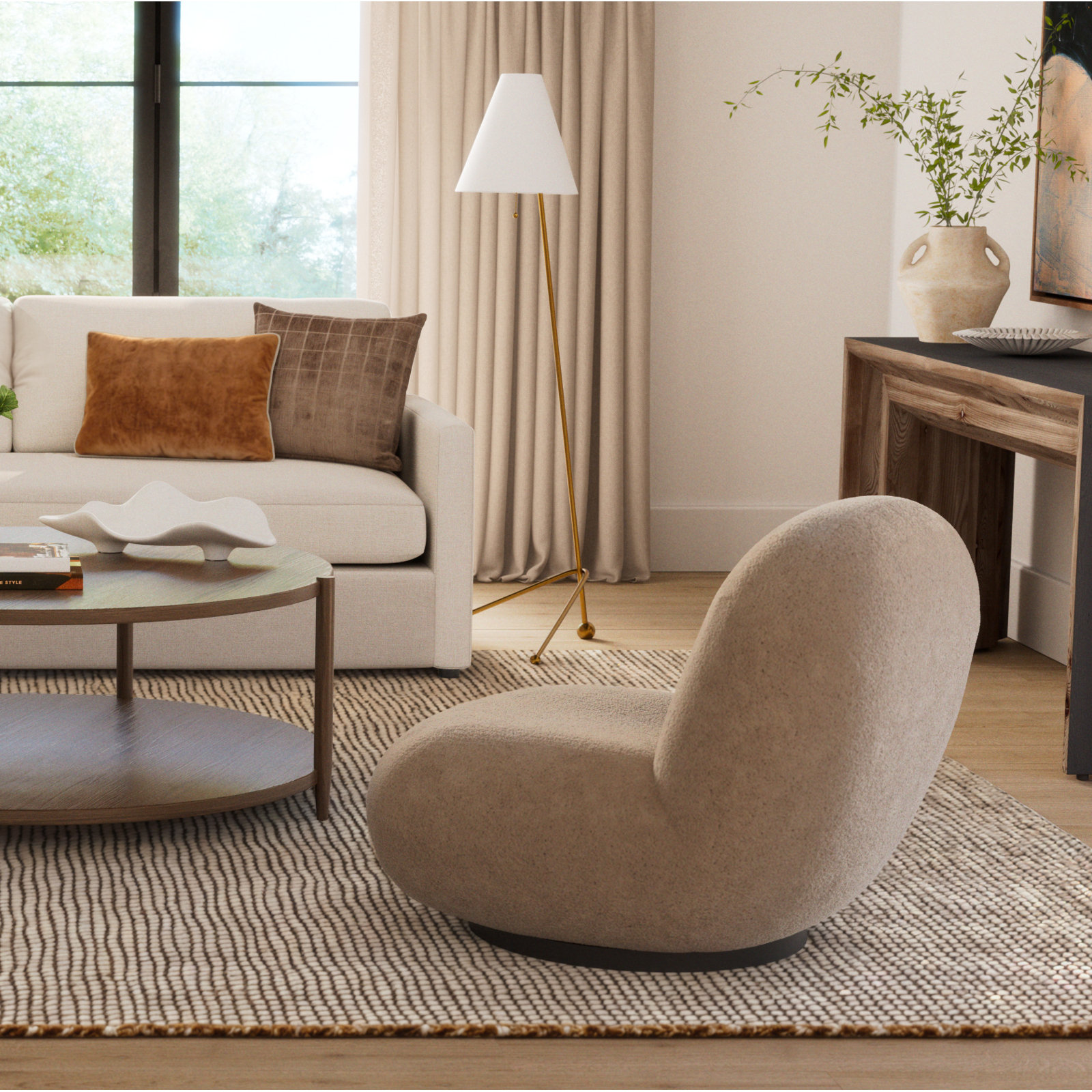 Portsmouth Upholstered Slipper Chair, Light Brown Velvet