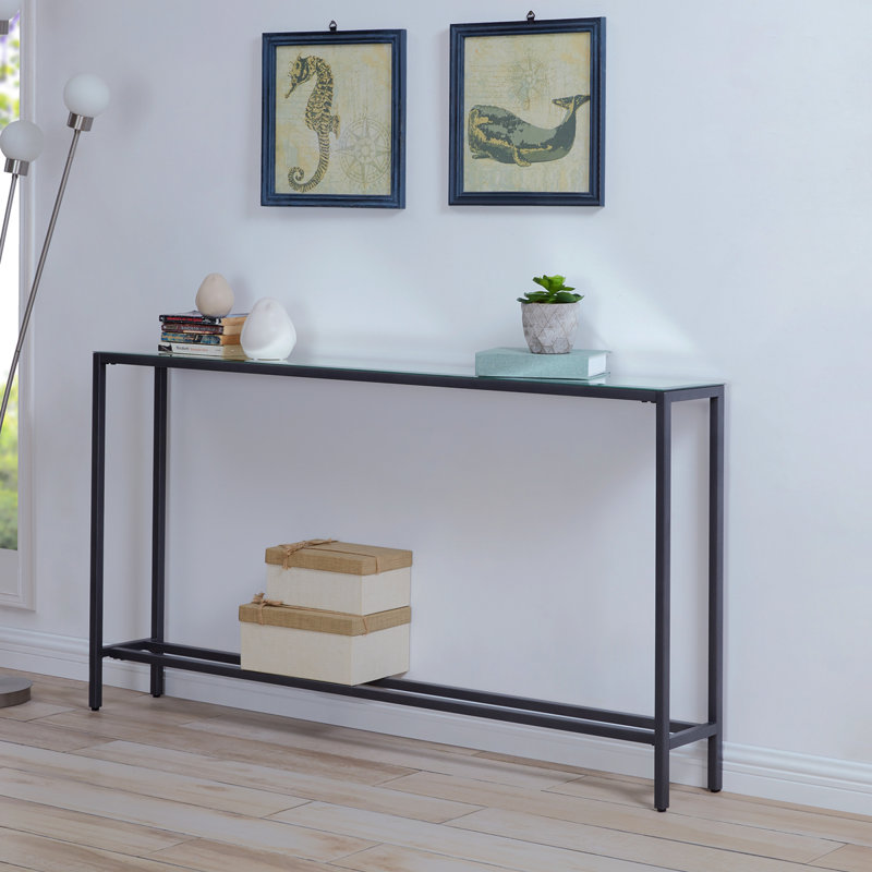 Console étroite Darrin avec plateau en miroir - noir, H 29,92 po x l 55,92 po x P 7,92 po, Noir