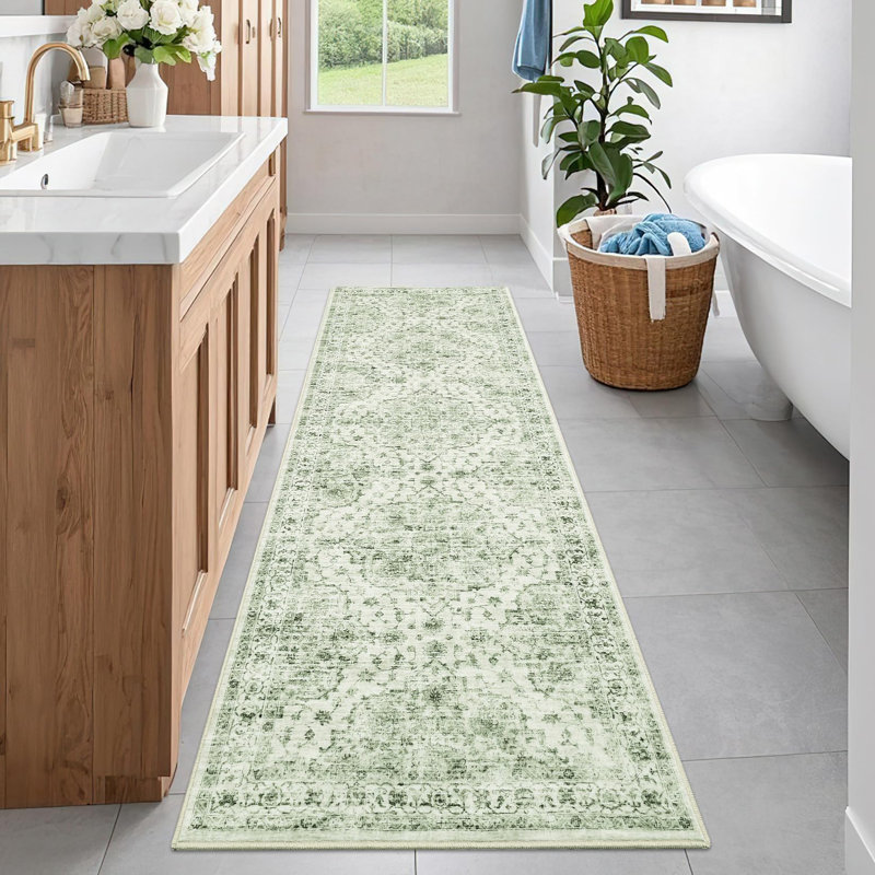 Abstract Area Rug, Runner 60 x 230 cm, Green