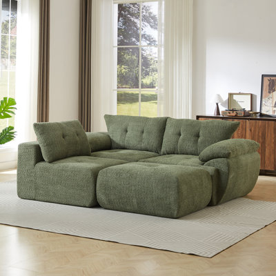 [video]115'' Large Modern 3-Seater Sofa,Chenille Sofa,Upholstered Backrest,Curved Horn Backrest,Living Room, Bedroom, Apartment, Office,GREEN