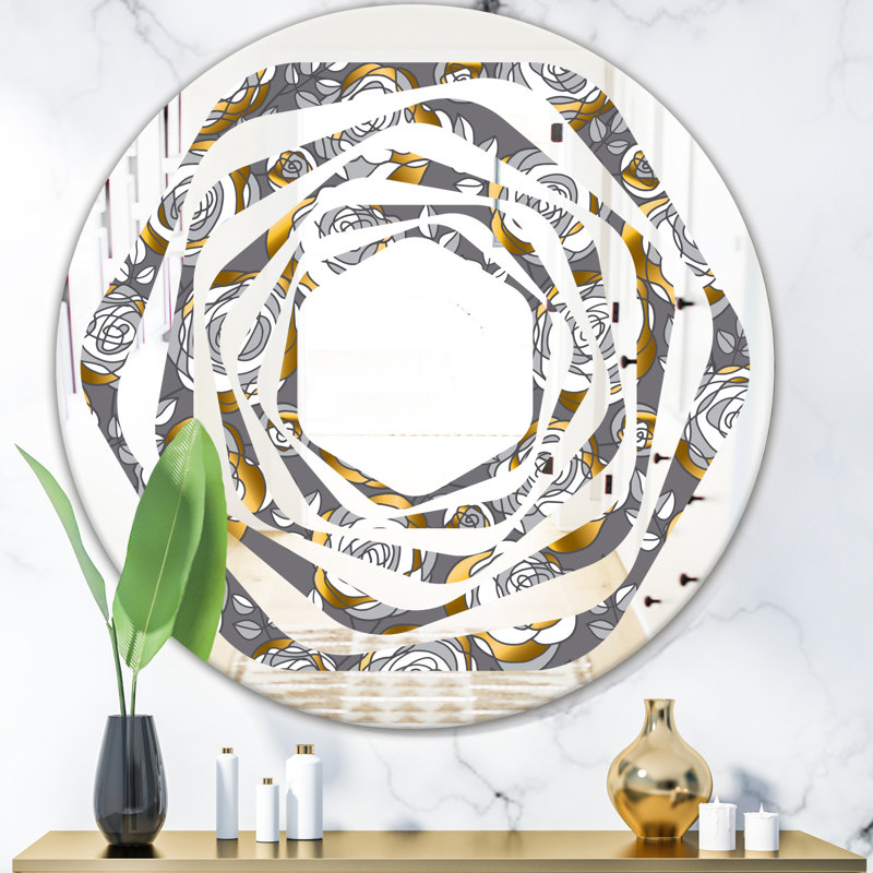 Miroir mural French Country, 31,5 po x 31,5 po, Tourbillon de fleurs roses