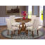 L'ensemble 3 pièces de table et chaises de cuisine comprend une table de salle à manger ronde avec piédestal et 2 chaises de salle à manger Parson en tissu crème, acajou-1799340581-1847808057-1799340580