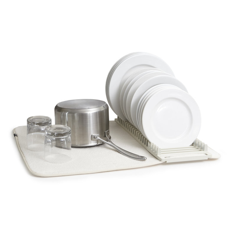 Foldable Linen Plastic Dish Drying Rack with Utensil Cup