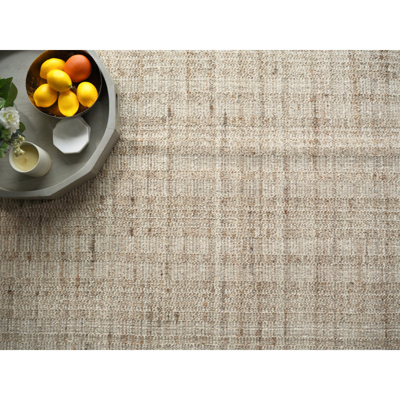 Desi hand-knotted Wool Light Silver Area Rug, Rectangle 8' x 10', Light Beige