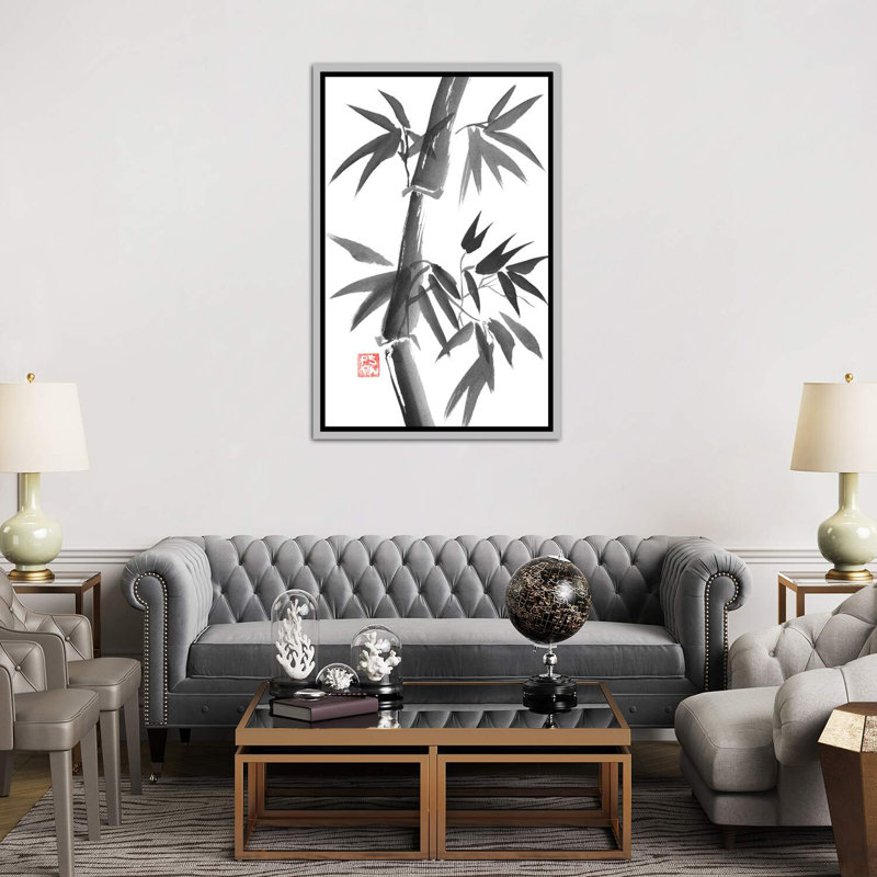 «Bamboo» par Péchane - impression d'art graphique, H 60 po x l 40po x P 1,5 po, Toile avec cadre argenté, Pas de tapis