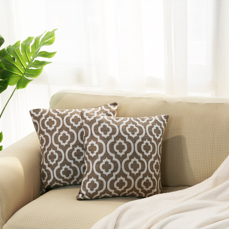 Ensemble de 2 coussins en jacquard treillis, Brun