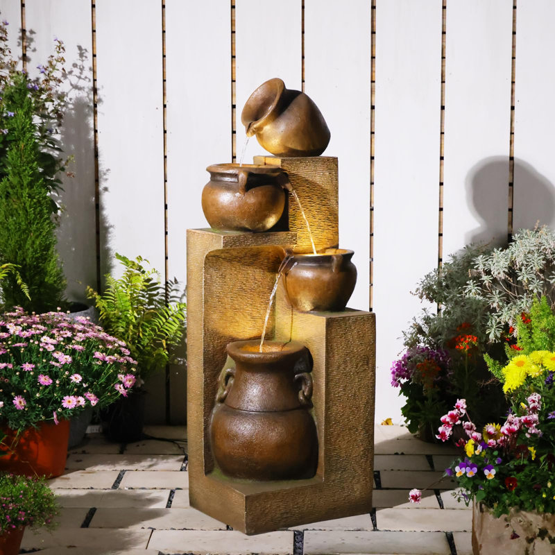 53 Inches 4 Tiered Floor Standing Outdoor Water Fountains and Waterfalls for Garden, Gold