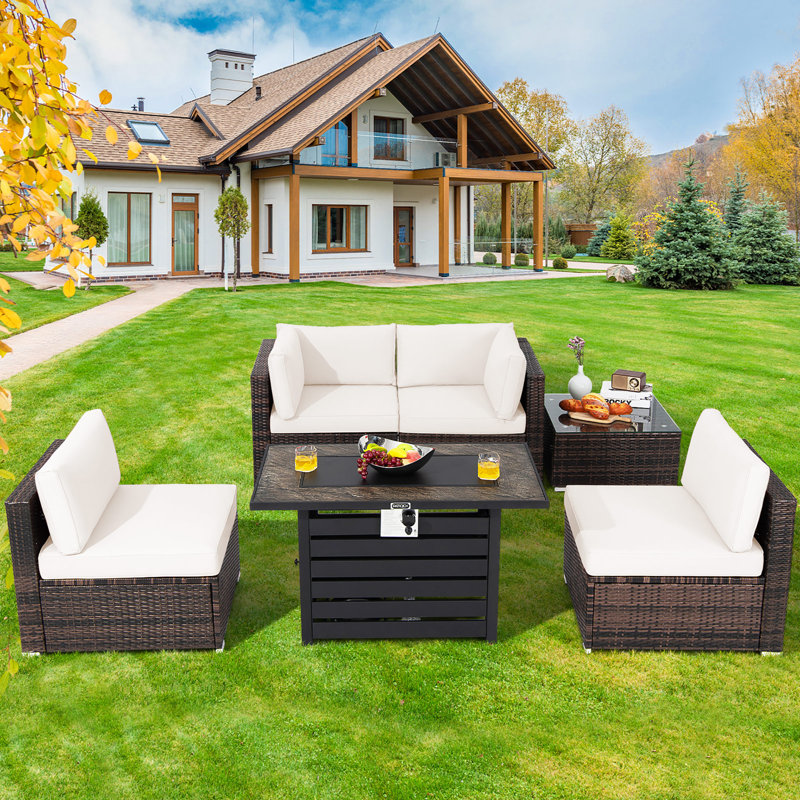 4 - Person Patio Conversation Set with Cushions, White