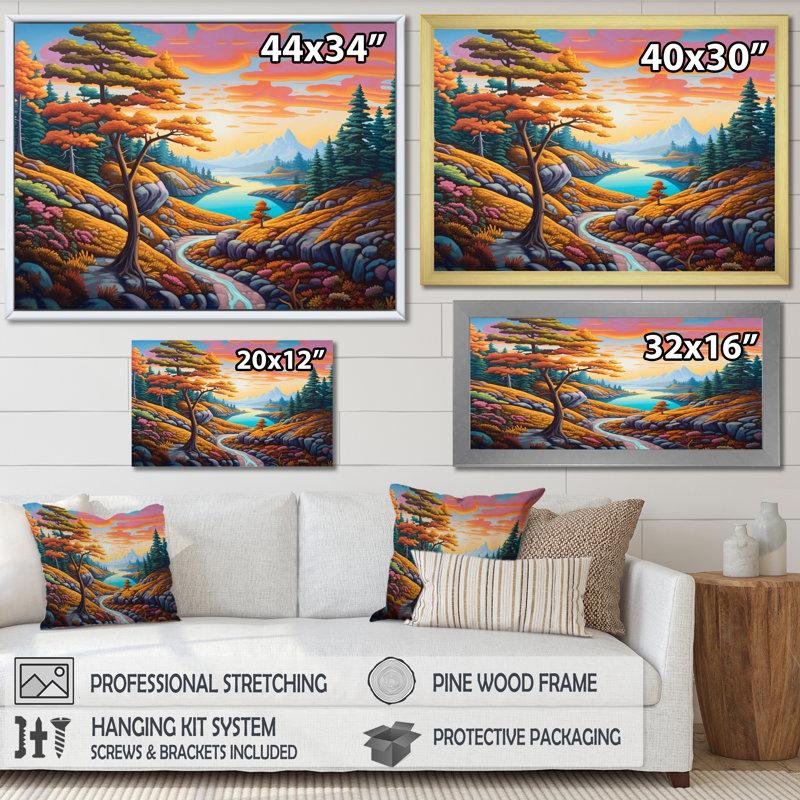 Mountain View Dreams sur impression sur toile, Cadre flottant doré, H 16 po x l 32 po x P 1 po