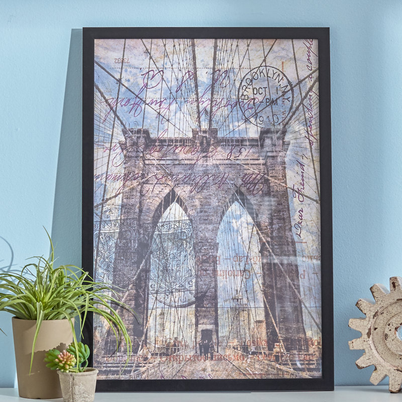 Pont de Brooklyn - impression encadrée, H 25,5 po x l 21,5 po x P 0,5 po