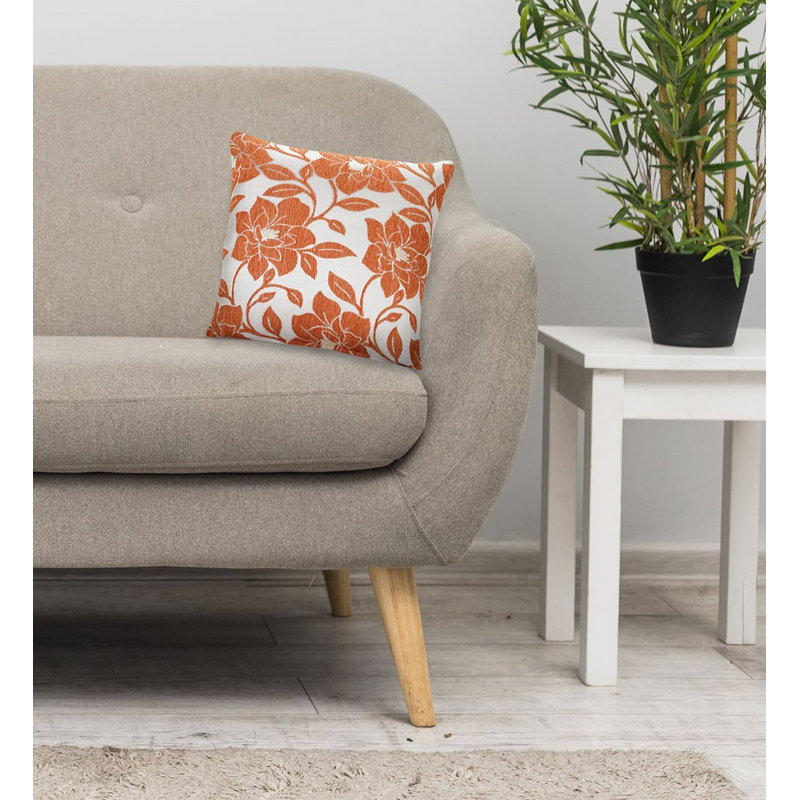 Darionne Floral Square Throw Cushion, Orange, 45 x 45cm