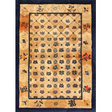 Antique Peking Chinese Allover Geometric Beige 1900s Rug