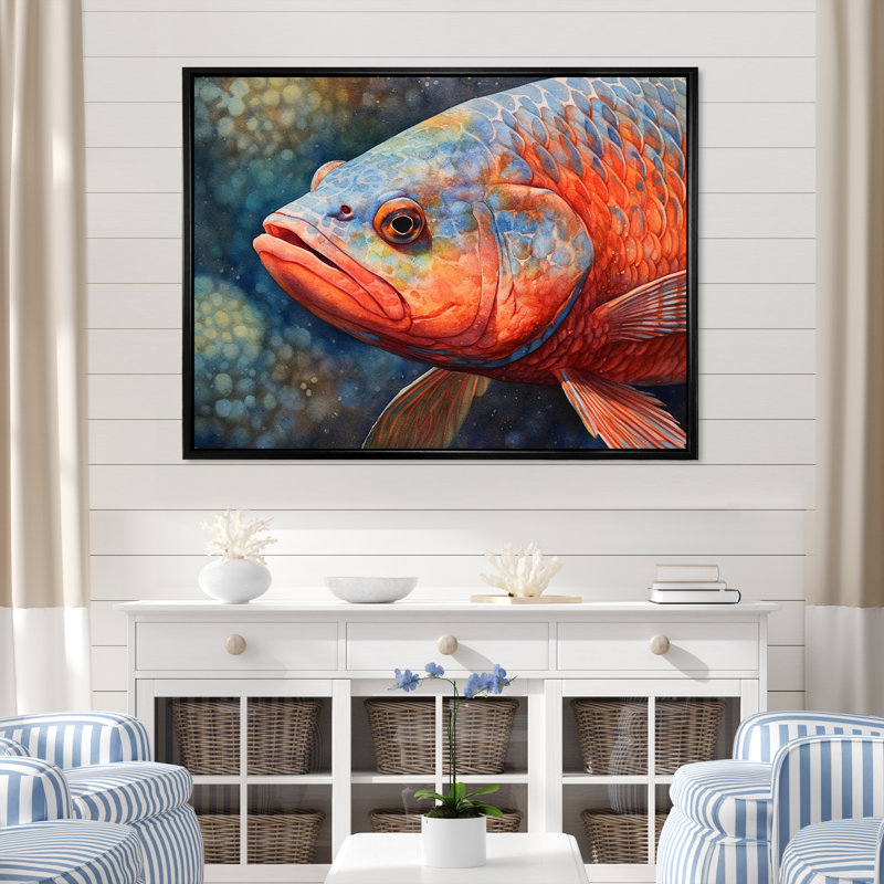 " Underwater Fish Fantasy I ", Black Floater Framed, 30" H x 40" W x 0.5" D