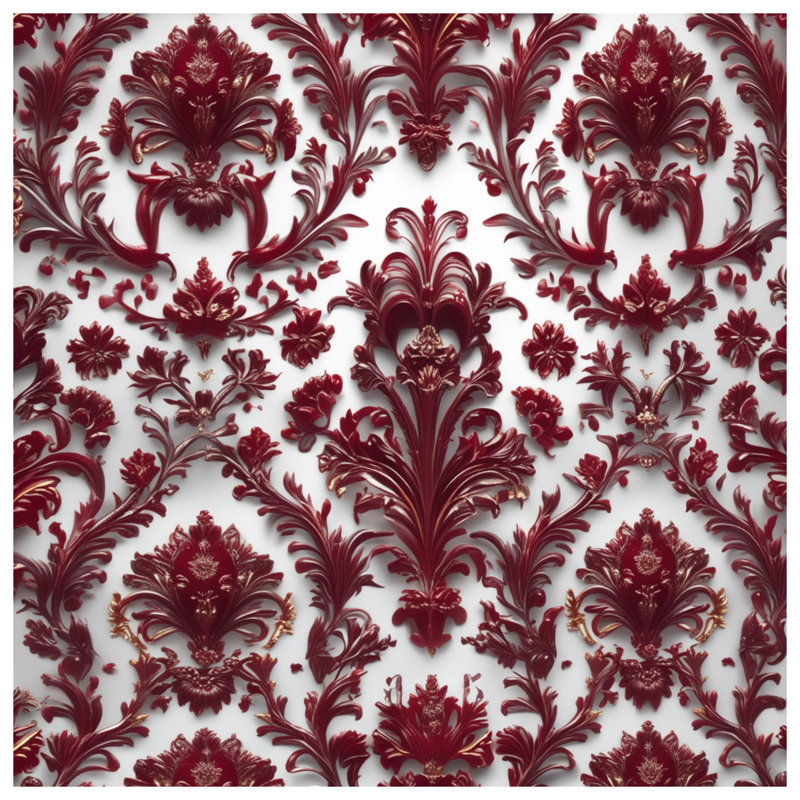 Couvertures damassées rouges ornées, L 50 po x H 60 po