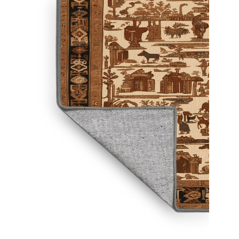 Tapis brun turc lavable à la machine, Carré 7 pi