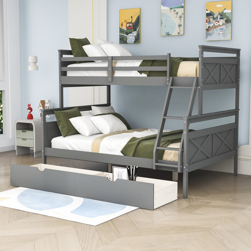 Coletha Kids Twin Over Full Bunk Bed with Drawers, Gray
