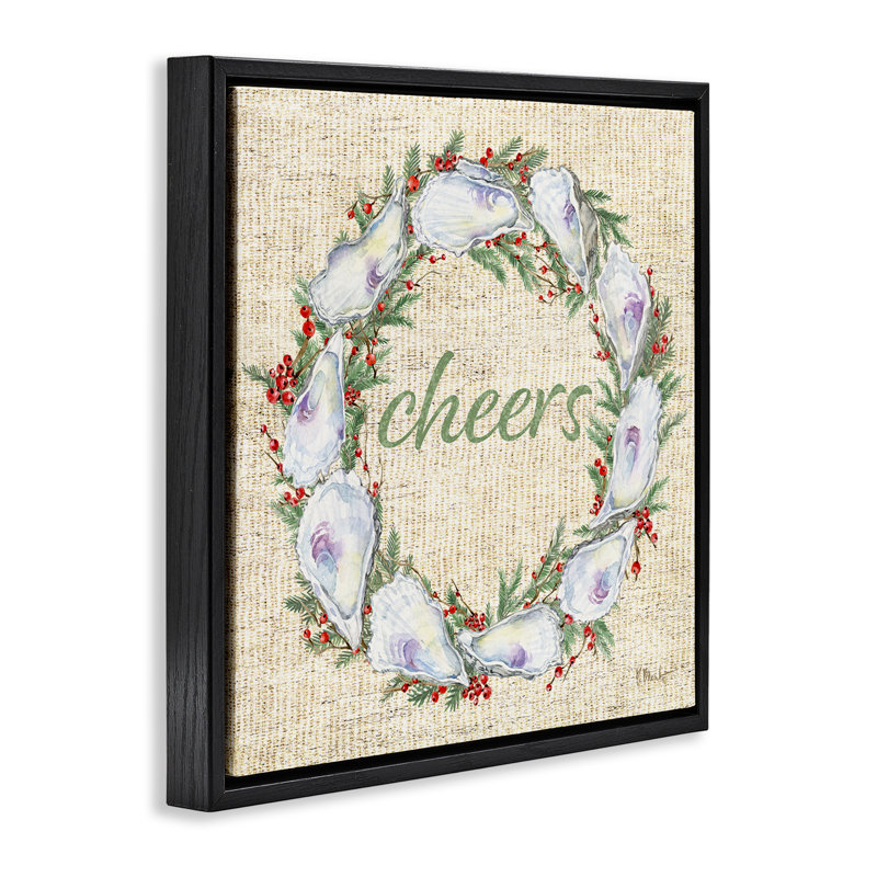  «Shells & Holly Wreath» par Paul Brent, H 25 po x l 25 po, Cadre flottant noir de jais
