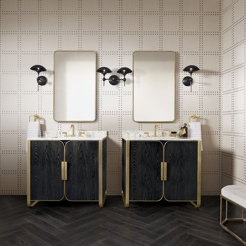 Bergman Bathroom Vanity, Natural Gray with Brushed Pewter, White