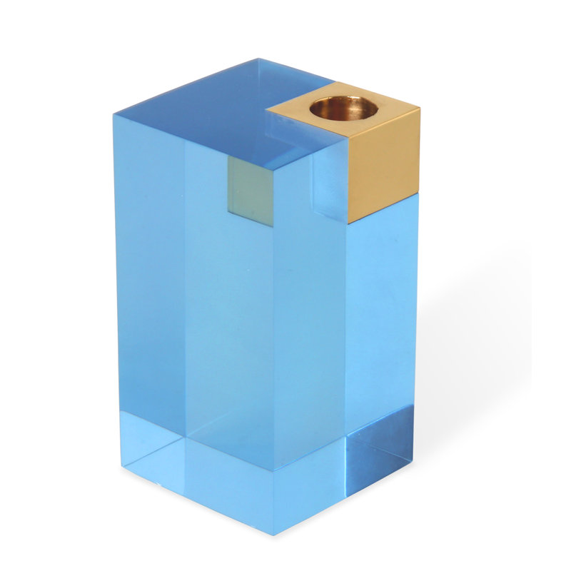Monte Carlo Candle Holder, 5.5" H x 3" W x 3" D, Blue