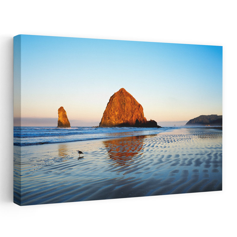Haystack, rocher, tranquille, abstrait, oiseau contemporain, plage, art naturel, H 16 po x l 24 po
