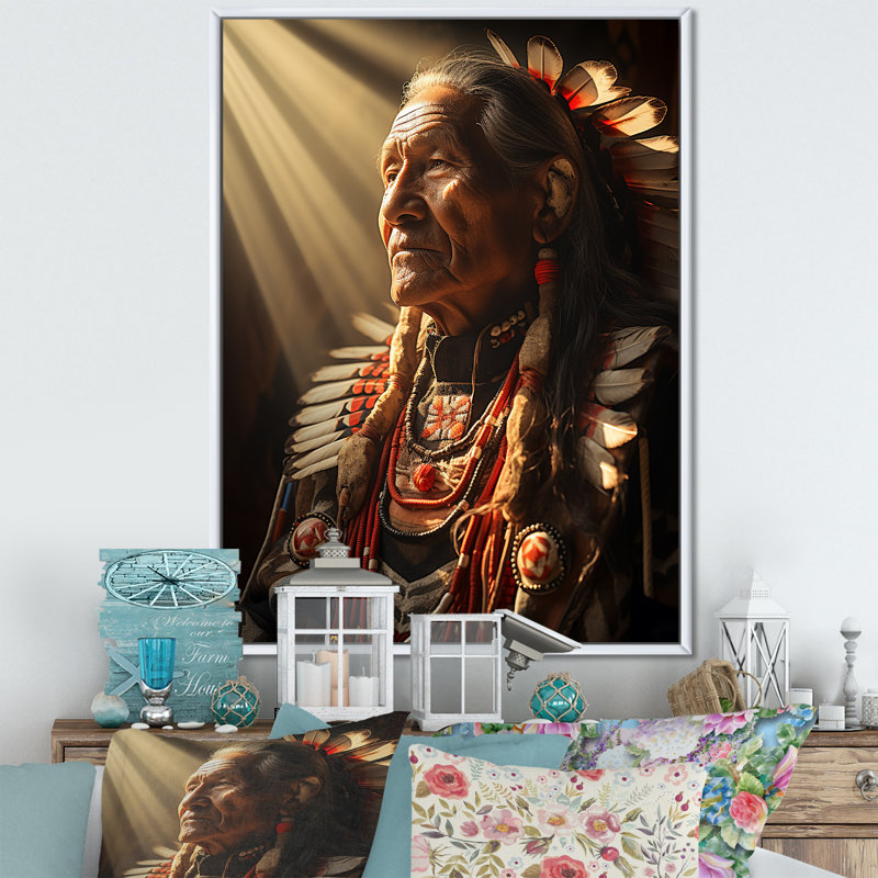 Yanisa Native Art Grandfather Suns, H 32 po x l 16 po x P 1 po, Cadre flottant blanc