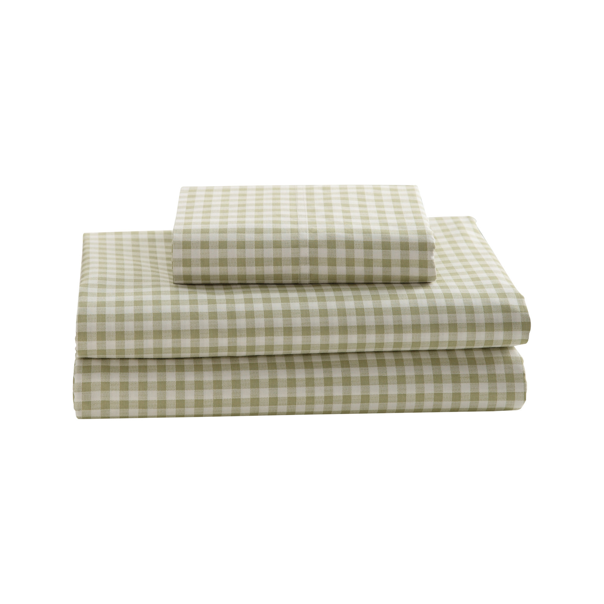 Gingham 250 Thread Count Plaid 100% Cotton Percale Sheet Set, Queen Sheet Set with 2 Standard Pillowcases, Green