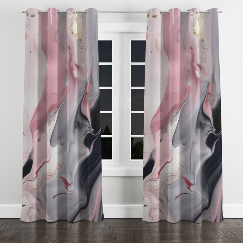 Solid Marble Paint Artwork II - Abstract Marble Blackout Grommet Curtain - 1 panel, 52" W x 84" L, Silver Grommets
