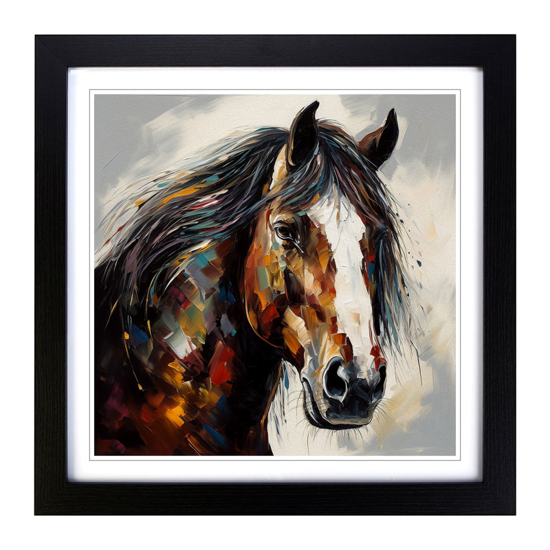 Shire Horse Expressionism No.2 - Single Picture Frame Print on Wood, Black